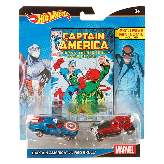 Pack de 2 voitures Hot Wheels Marvel Captain America vs. Red Skull avec mini-bande dessinée