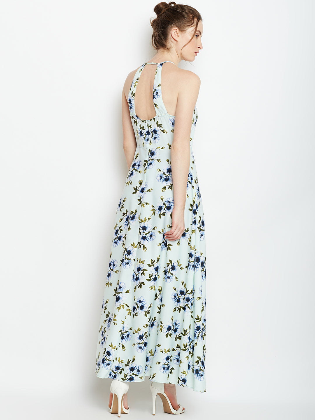 Halter Neck Open Back Flared Maxi Dress