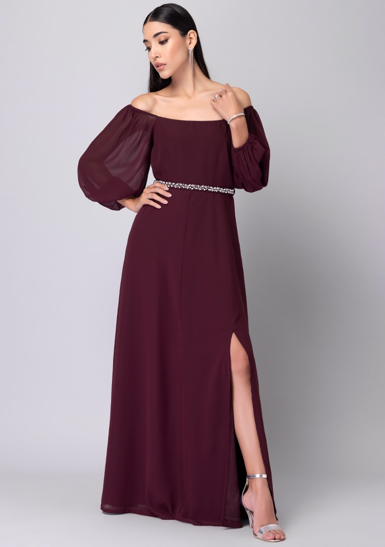 Puff Sleeve Dress with Embellished Belt