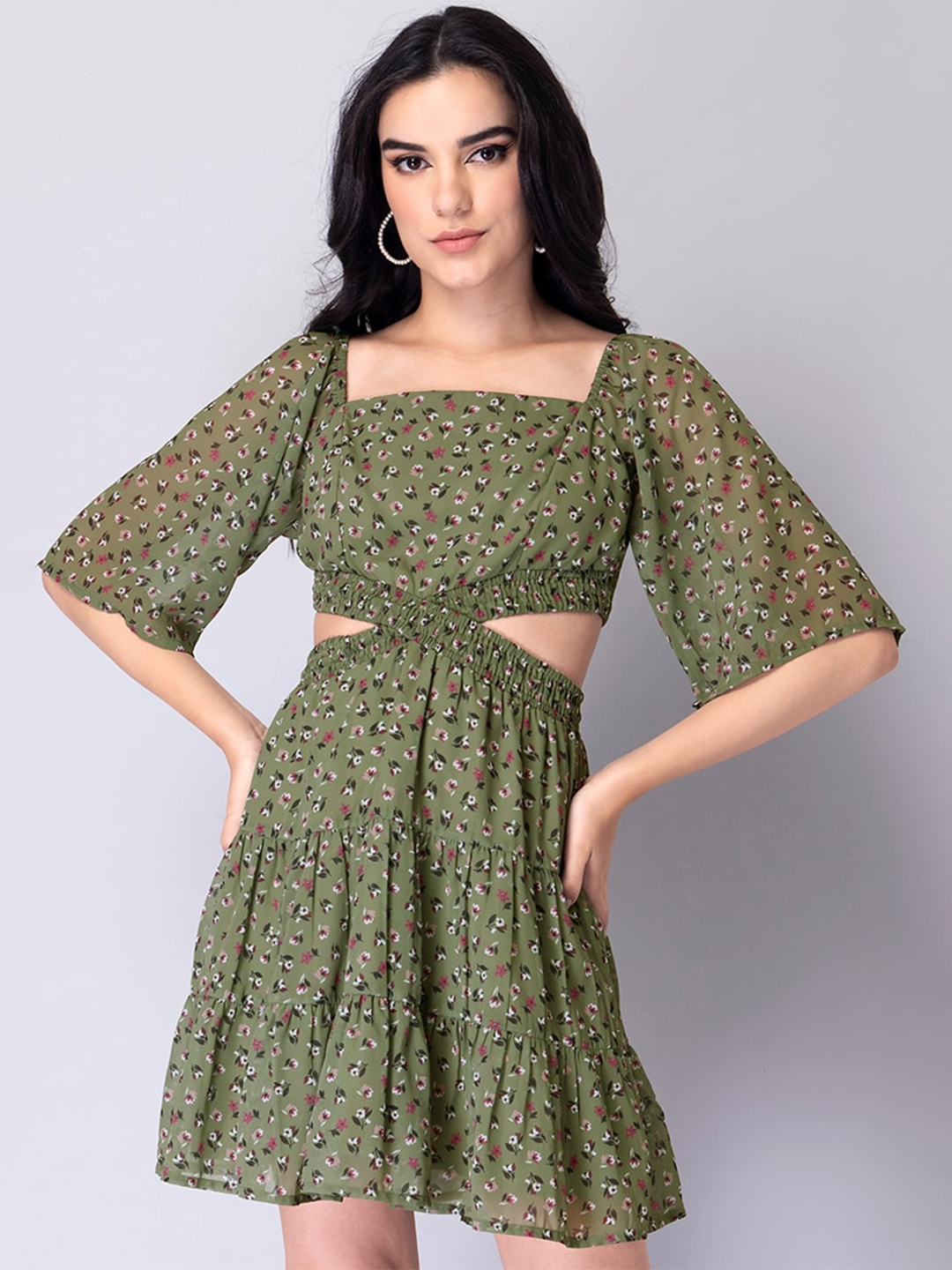 Floral Waist Cut Out Dress